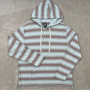 Lucky Brand Knit Wear Hoodie Large Gray & Red Stripe Pullover Casual Preppy Men